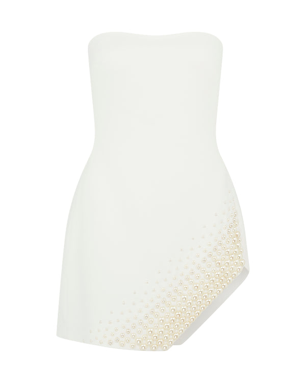 david koma ASYMMETRIC PEARL EMBROIDERY MINI DRESS IN WHITE WHITE/WHITE