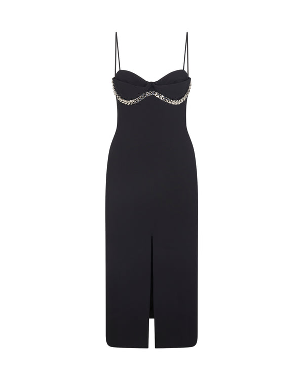 david koma BALCONETTE BRA & CHUNKY CHAIN TRIM MIDI DRESS BLACK/SILVER