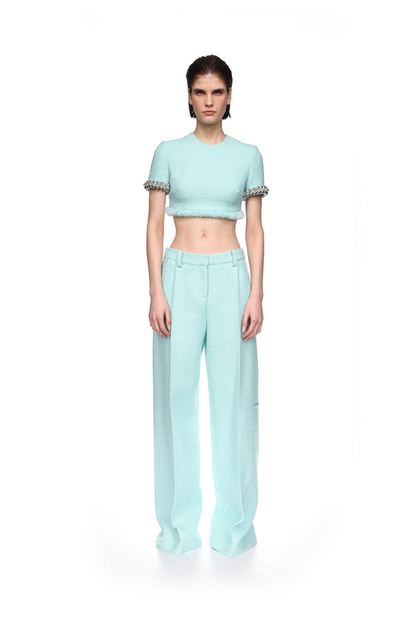 David Koma BOUCLE AND CRYSTAL CHAIN CROP TOP MINT/SILVER