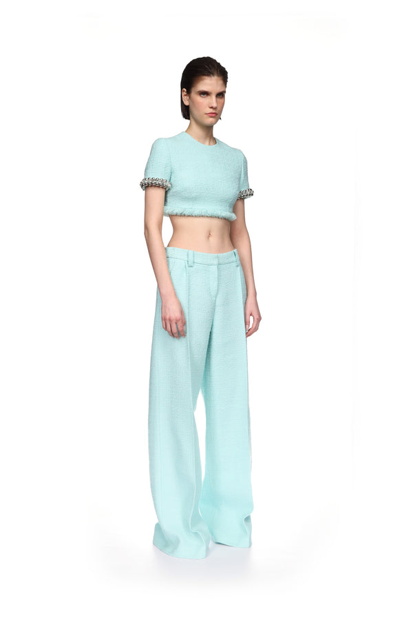 David Koma BOUCLE AND CRYSTAL CHAIN CROP TOP MINT/SILVER