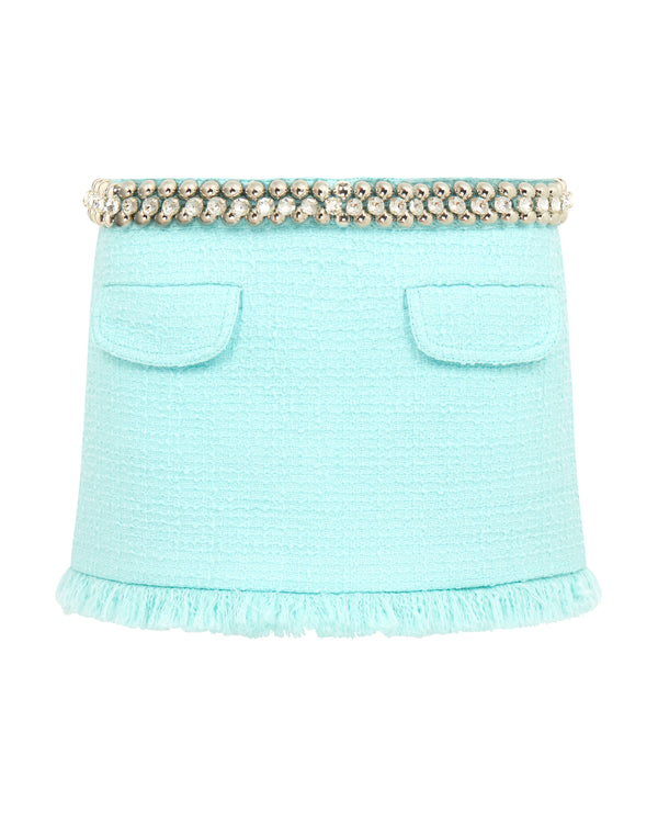 david koma BOUCLE AND CRYSTAL CHAIN MINI SKIRT MINT/SILVER