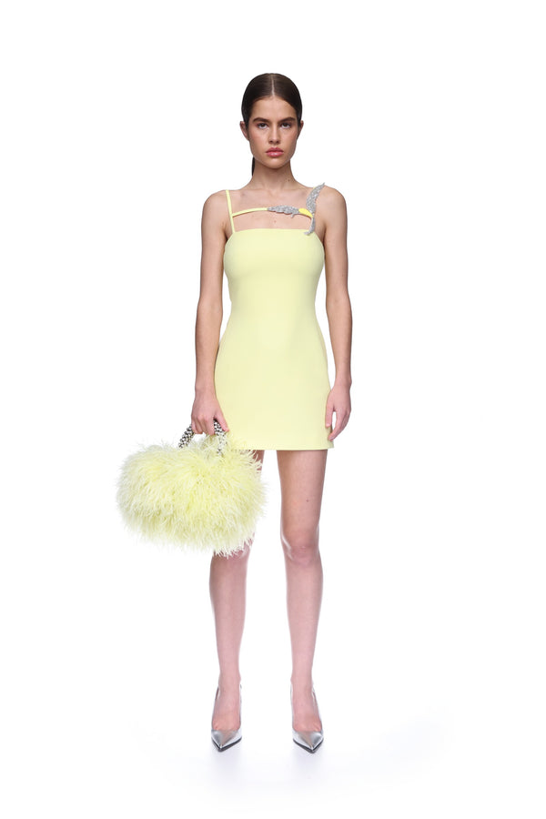 David Koma CAMI MINI DRESS WITH CRYSTAL HUMMINGBIRD YELLOW/YELLOW/SILVER