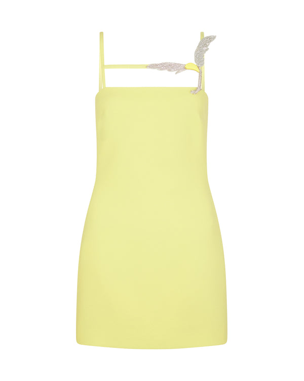 david koma CAMI MINI DRESS WITH CRYSTAL HUMMINGBIRD YELLOW/YELLOW/SILVER