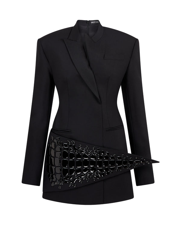 david koma CROC ENAMEL EMBROIDERY JACKET DRESS BLACK