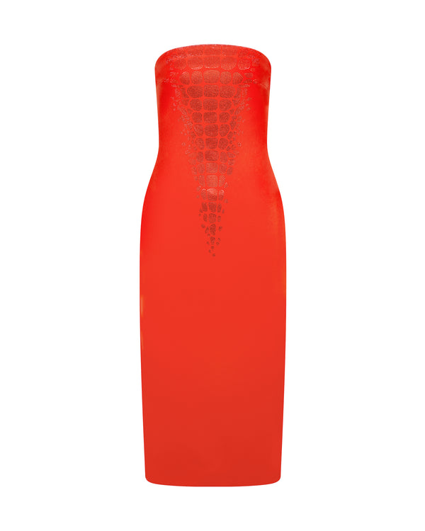 david koma CROC RHINESTONE EMBROIDERY STRAPLESS MIDI DRESS RED/RED