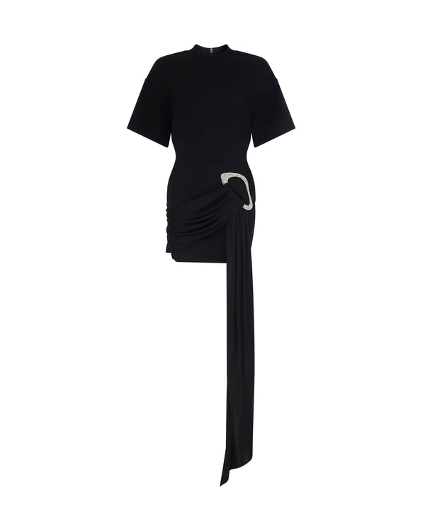 david koma CRYSTAL BUCKLE AND DRAPE DETAIL MINI DRESS BLACK