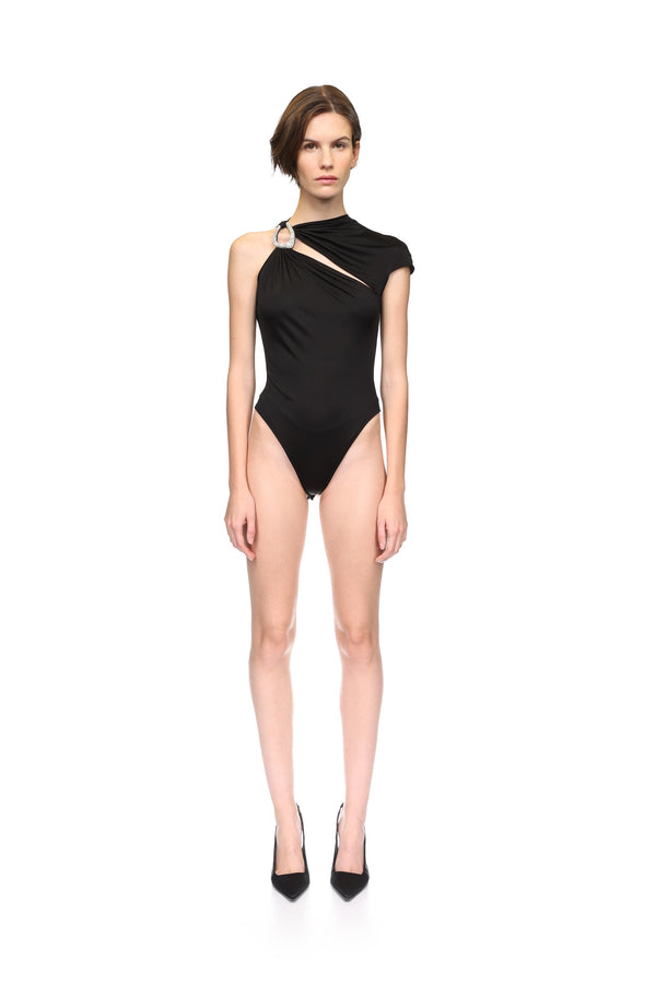 David Koma CRYSTAL BUCKLE AND JERSEY BODYSUIT BLACK