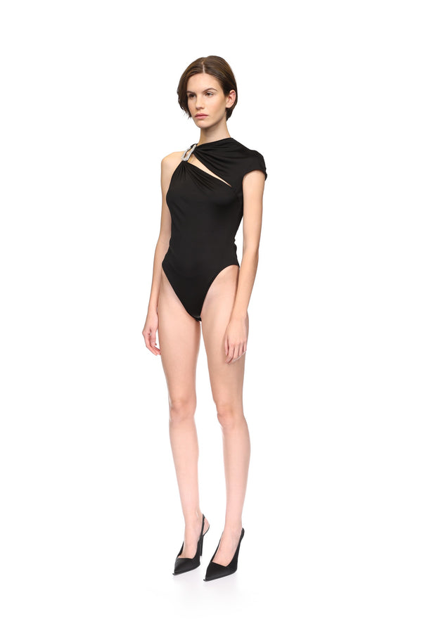 David Koma CRYSTAL BUCKLE AND JERSEY BODYSUIT BLACK