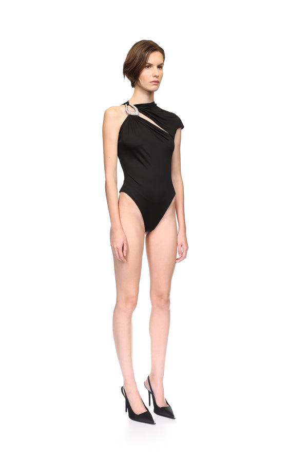 David Koma CRYSTAL BUCKLE AND JERSEY BODYSUIT BLACK