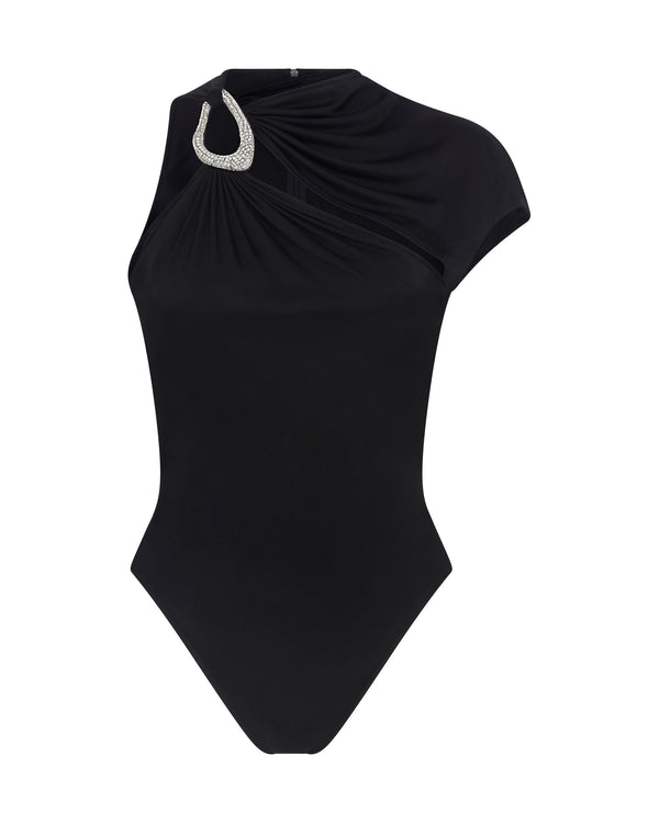 david koma CRYSTAL BUCKLE AND JERSEY BODYSUIT BLACK