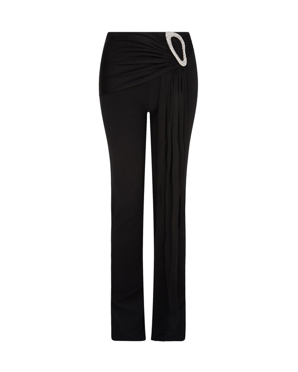 david koma CRYSTAL BUCKLE EMBR & DRAPE OVERLAY TROUSERS BLACK