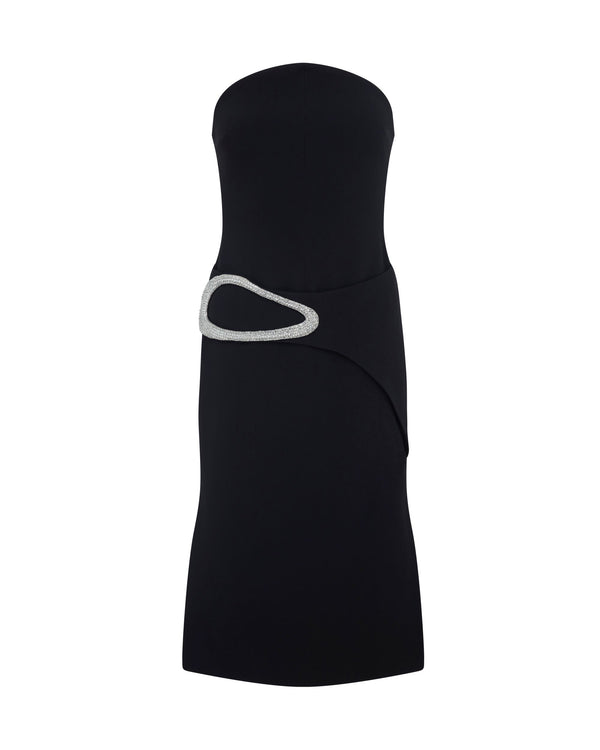 david koma CRYSTAL BUCKLE STRAPLESS MIDI DRESS BLACK