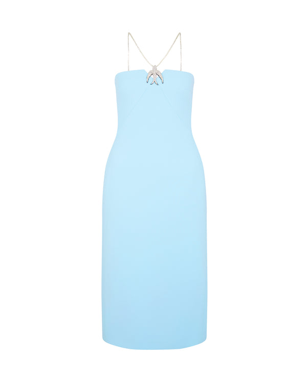 david koma CRYSTAL CHAIN AND SWALLOW MIDI DRESS BLUE/SILVER