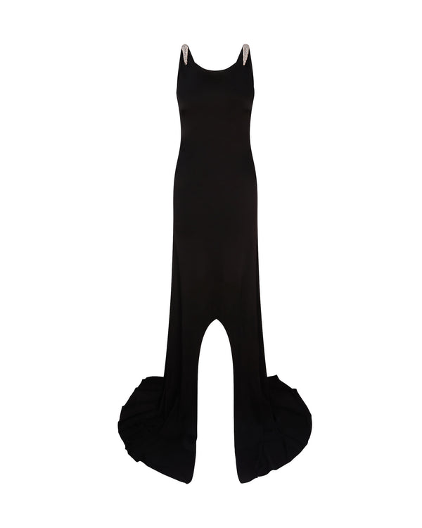 david koma CRYSTAL CLAW DETAIL ASYMMETRIC HEM GOWN BLACK