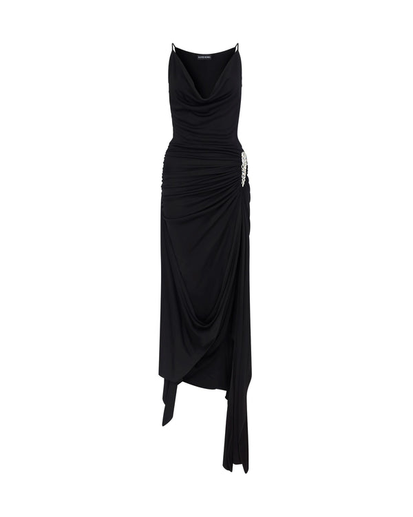 david koma CRYSTAL CLAW DETAIL ASYMMETRIC MIDI DRESS BLACK