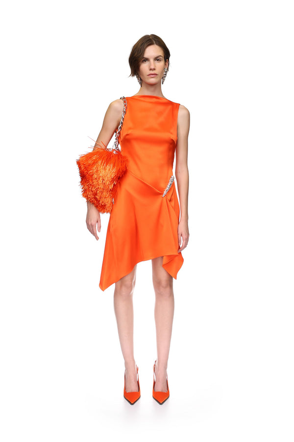 David Koma CRYSTAL CLAW DETAIL SLEEVELESS DRESS IN ORANGE ORANGE