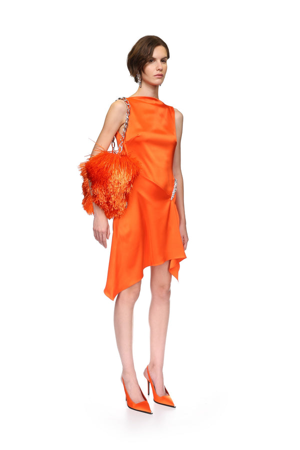 David Koma CRYSTAL CLAW DETAIL SLEEVELESS DRESS IN ORANGE ORANGE