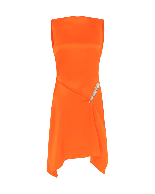 david koma CRYSTAL CLAW DETAIL SLEEVELESS DRESS IN ORANGE ORANGE