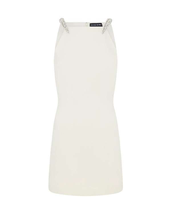 david koma CRYSTAL CLAW DETAIL TAILORED JACKET DRESS CREAM