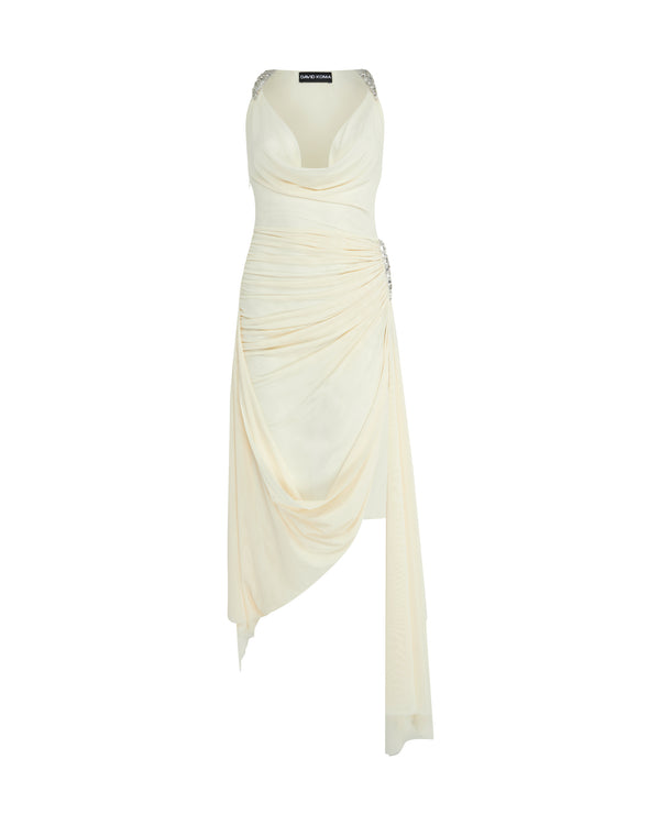 david koma CRYSTAL CLAW DETAILING AND MESH GOWN CREAM
