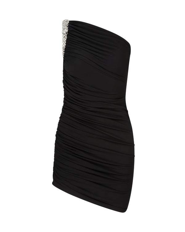 david koma CRYSTAL CLAW DRAPED MINI DRESS IN BLACK BLACK