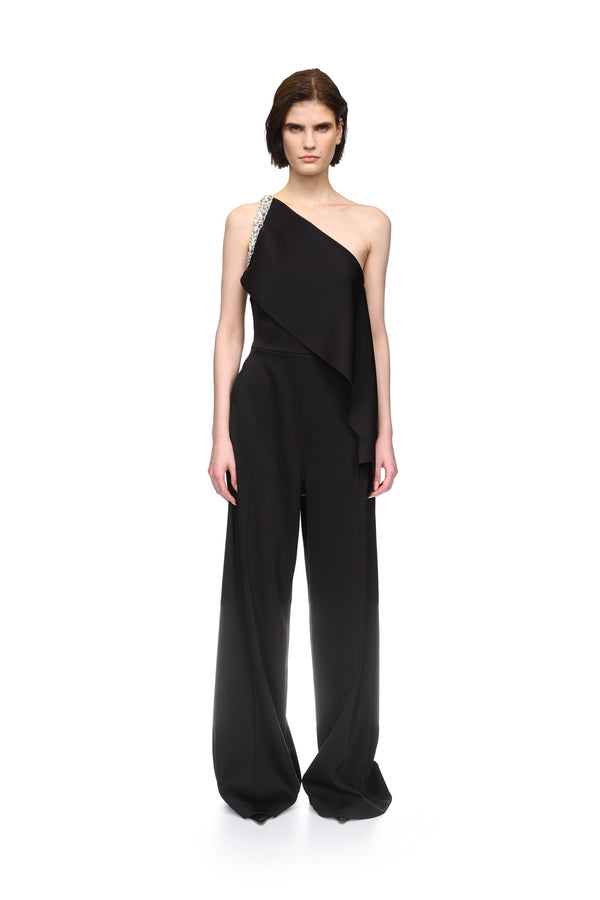 David Koma CRYSTAL CLAW EMBR DETAIL DRAPED JUMPSUIT BLACK