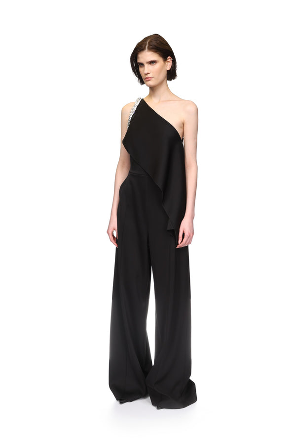 David Koma CRYSTAL CLAW EMBR DETAIL DRAPED JUMPSUIT BLACK