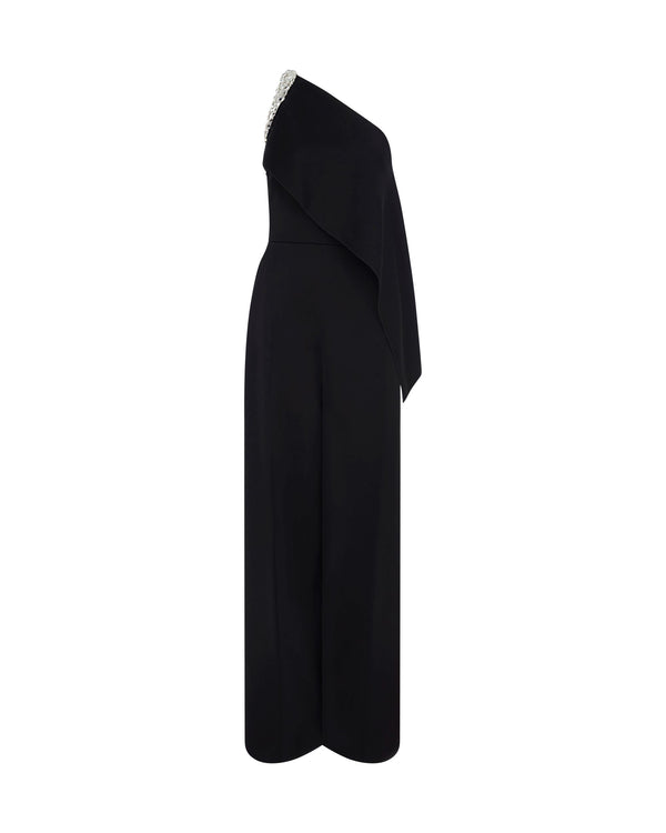 david koma CRYSTAL CLAW EMBR DETAIL DRAPED JUMPSUIT BLACK