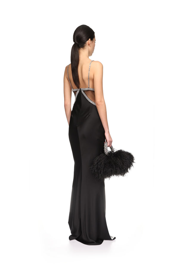 David Koma CRYSTAL EMBROIDERED BRA AND SATIN GOWN BLACK/BLACK/SILVER