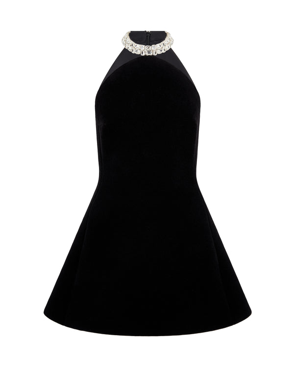 david koma CRYSTAL EMBROIDERED CHOKER HALTER MINI DRESS BLACK/SILVER