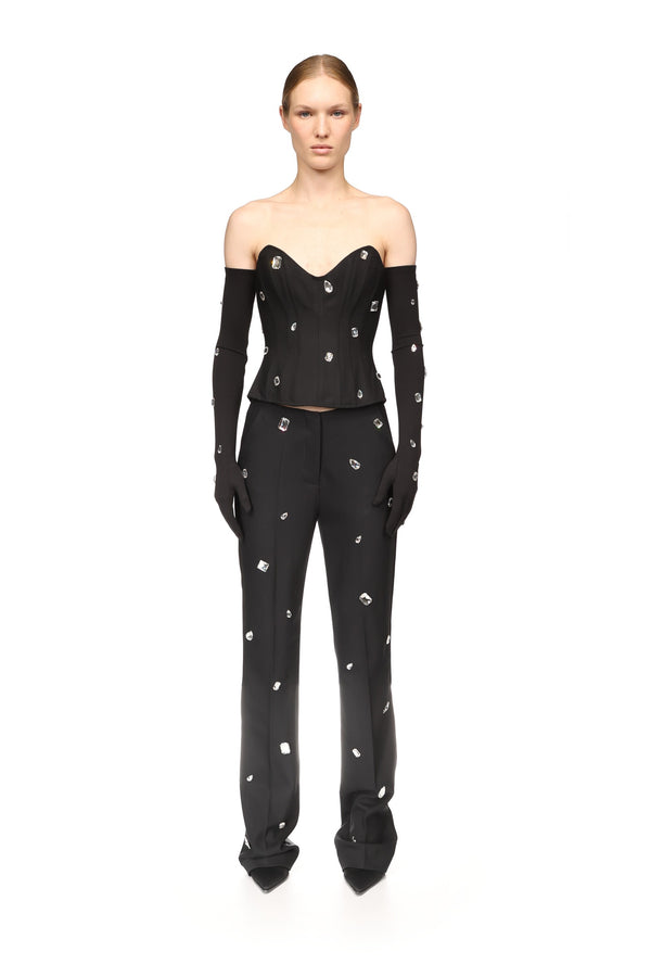 David Koma CRYSTAL EMBROIDERED CORSET TOP BLACK/SILVER