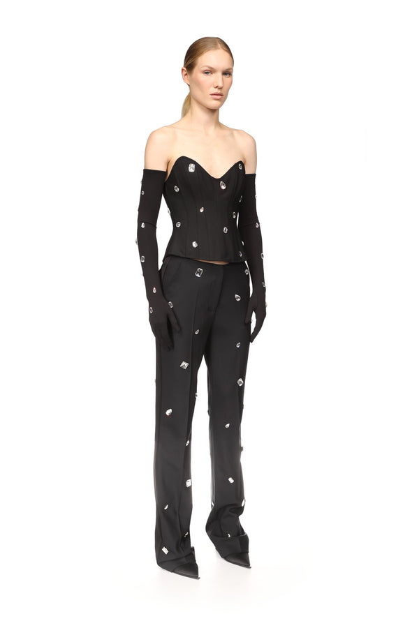 David Koma CRYSTAL EMBROIDERED CORSET TOP BLACK/SILVER
