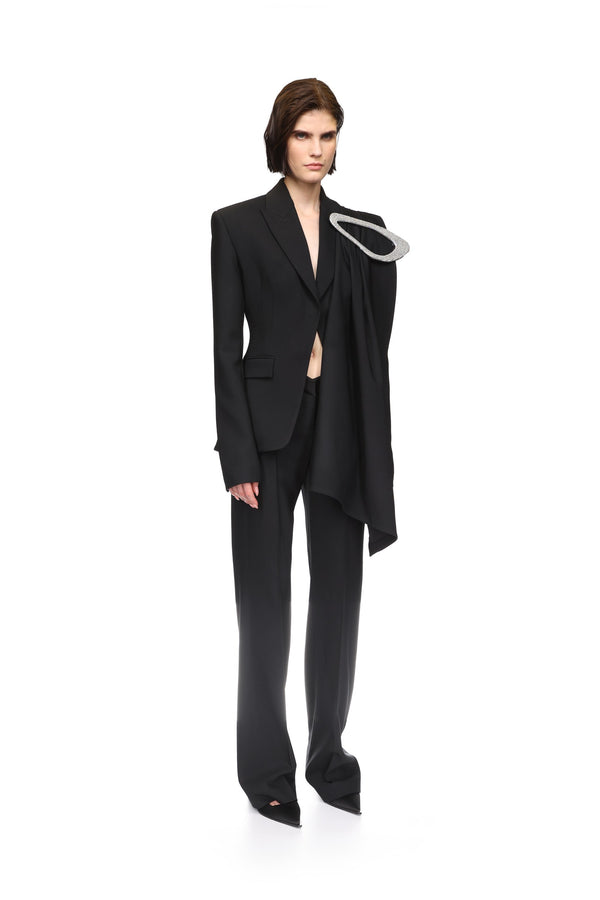 David Koma CRYSTAL EMBROIDERED DRAPE OVERLAY JACKET BLACK