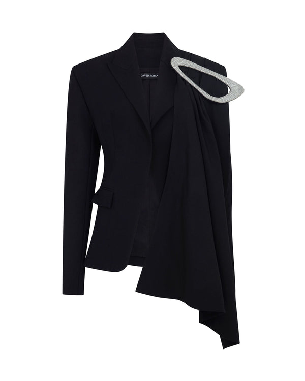 david koma CRYSTAL EMBROIDERED DRAPE OVERLAY JACKET BLACK