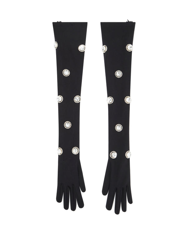 david koma CRYSTAL EMBROIDERED LONG GLOVES BLACK/SILVER