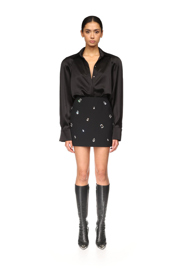 David Koma CRYSTAL EMBROIDERED MINI SKIRT BLACK/SILVER