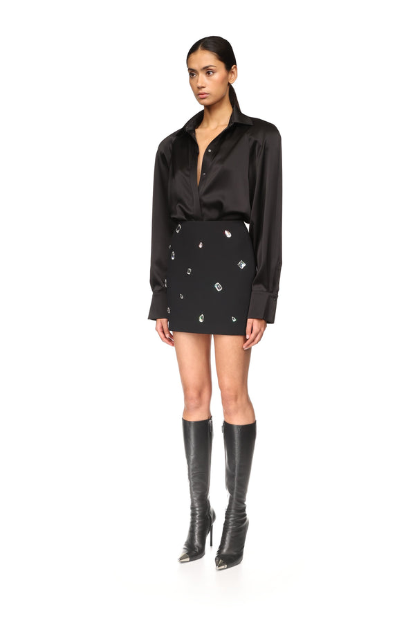 David Koma CRYSTAL EMBROIDERED MINI SKIRT BLACK/SILVER
