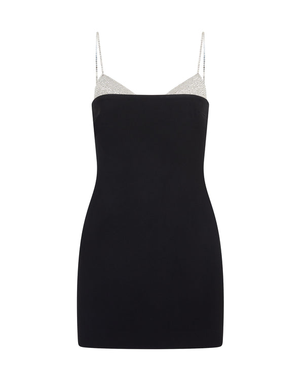 david koma CRYSTAL EMBROIDERED NECKLINE AND STRAP MINI DRESS BLACK/SILVER