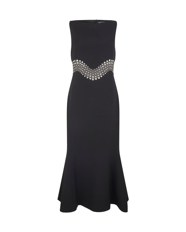 david koma CRYSTAL EMBROIDERED WAVE MIDI DRESS BLACK/SILVER