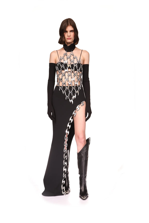 David Koma CRYSTAL FISH HOOK OPEN LEG SKIRT IN WHITE WHITE/SILVER