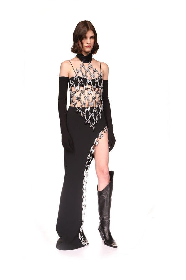 David Koma CRYSTAL FISH HOOK OPEN LEG SKIRT IN WHITE WHITE/SILVER