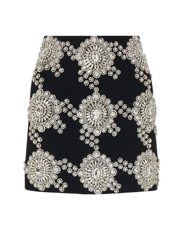 david koma Crystal Flower Trim Embroidered Hem Skirt BLACK/SILVER