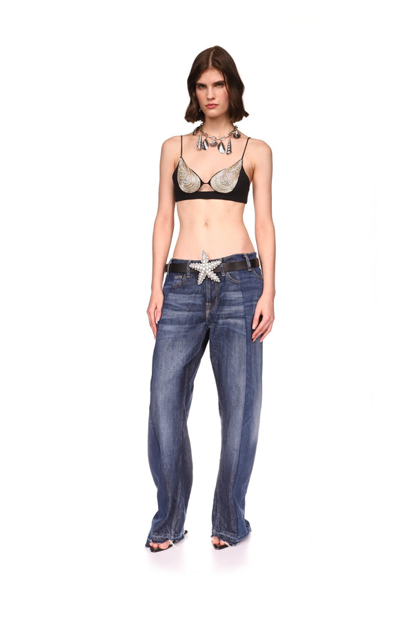 David Koma CRYSTAL OYSTER SHELL BRA IN WHITE WHITE/IRIDESCENT