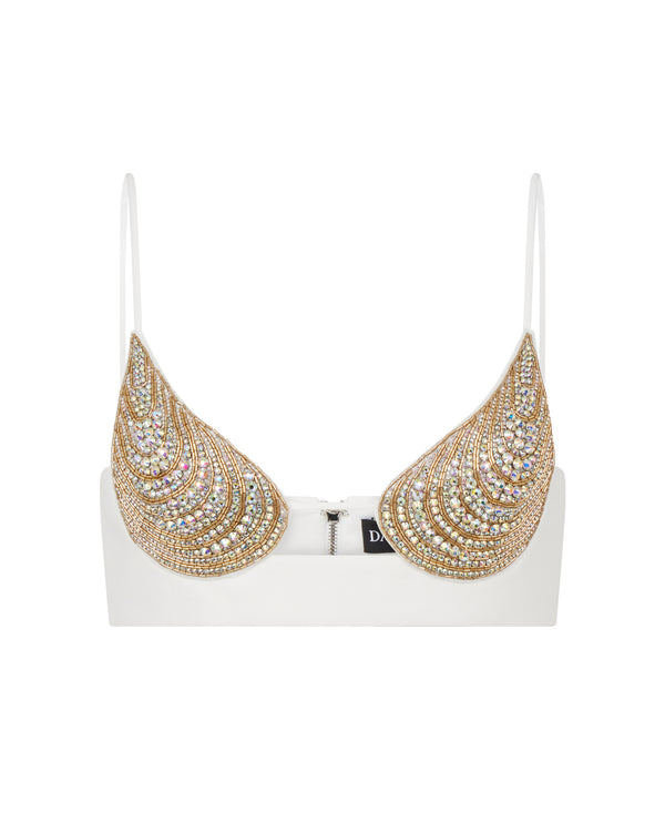 david koma CRYSTAL OYSTER SHELL BRA IN WHITE WHITE/IRIDESCENT