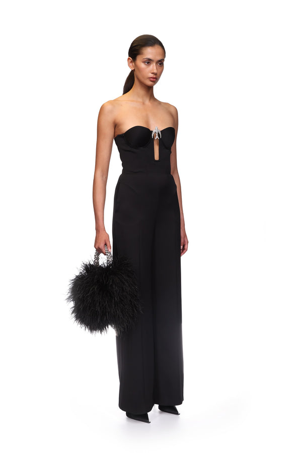 David Koma CRYSTAL SWALLOW WIDE LEG JUMPSUIT BLACK/SILVER