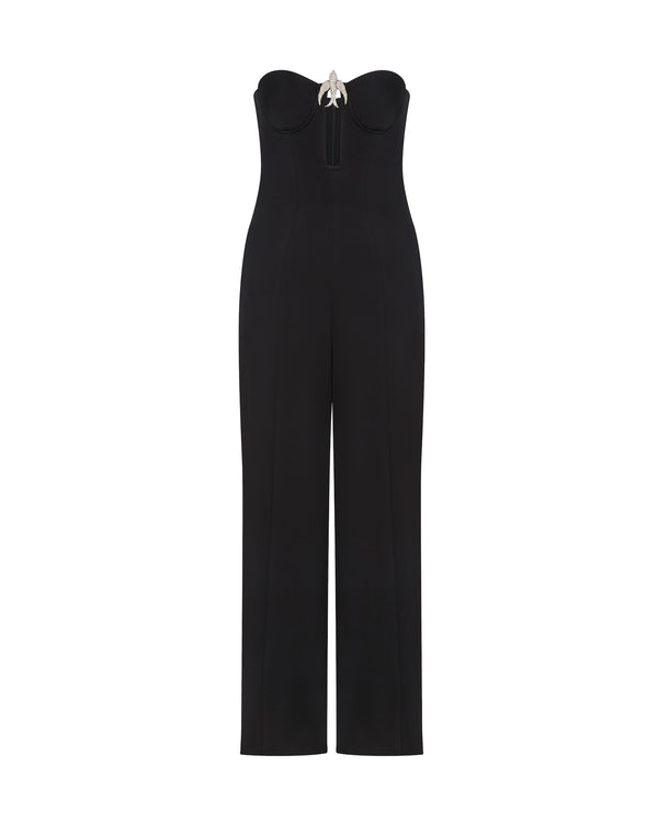 david koma CRYSTAL SWALLOW WIDE LEG JUMPSUIT BLACK/SILVER