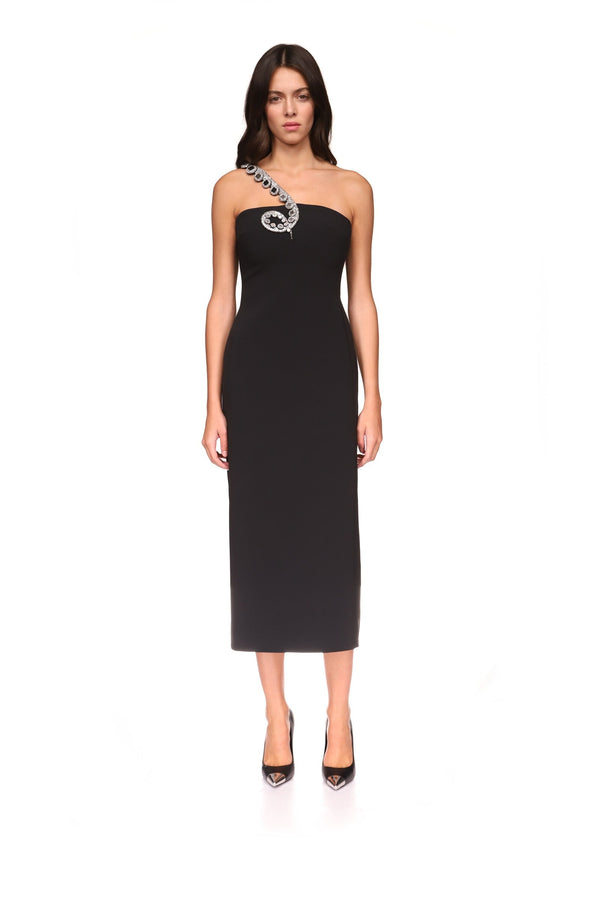 David Koma CRYSTAL TENTACLE EMBROIDERY MIDI DRESS IN LILAC LILAC/SILVER