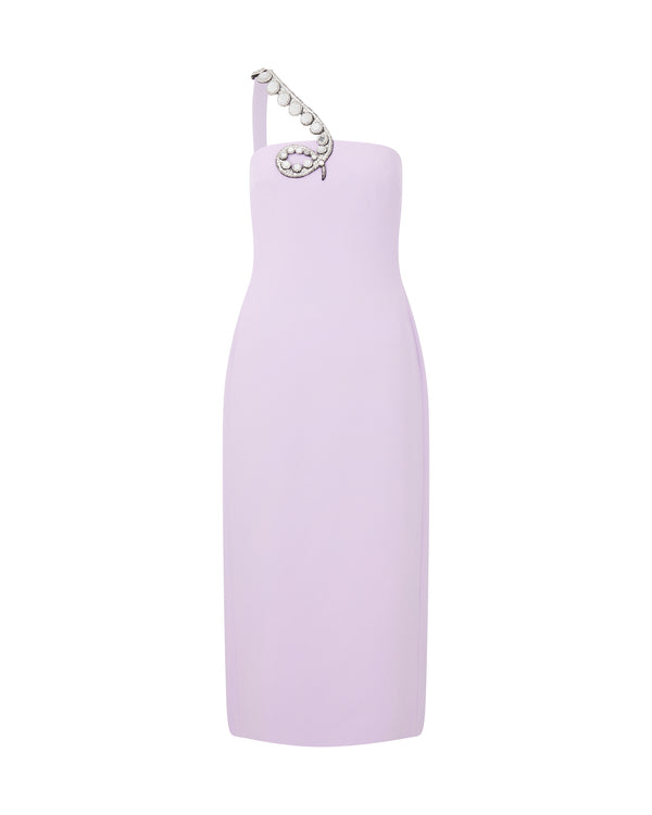 david koma CRYSTAL TENTACLE EMBROIDERY MIDI DRESS IN LILAC LILAC/SILVER