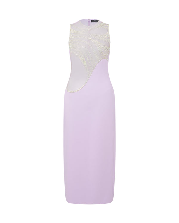 david koma CRYSTAL WAVE SLEEVELESS MIDI DRESS LILAC/IRIDESCENT