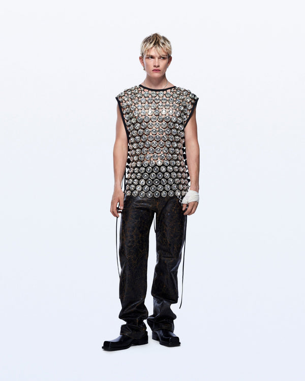 David Koma ALLOVER CRYSTAL EMBROIDERED TOP SILVER